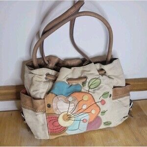Fossil Colorful Satchel Boho Tote Purse Denim And Leather Unique ❤️